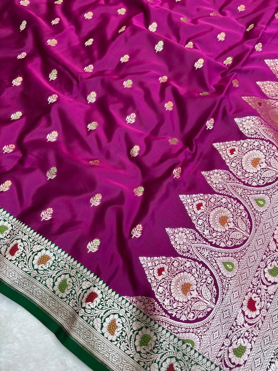 Saree Mashru Silk Meenakari Buti Rani Pink