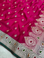 Saree Mashru Silk Meenakari Buti Rani Pink