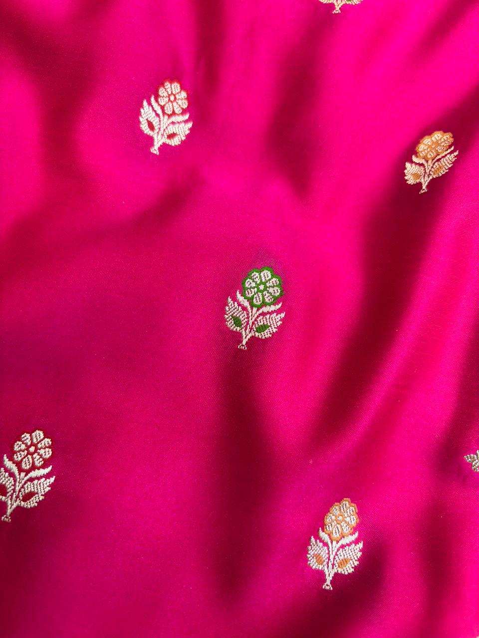 Saree Mashru Silk Meenakari Buti Rani Pink