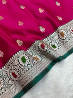 Saree Mashru Silk Meenakari Buti Rani Pink