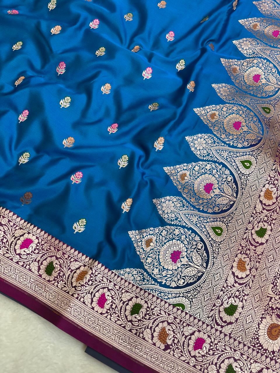 Saree Mashru Silk Meenakari Buti Rani Pink