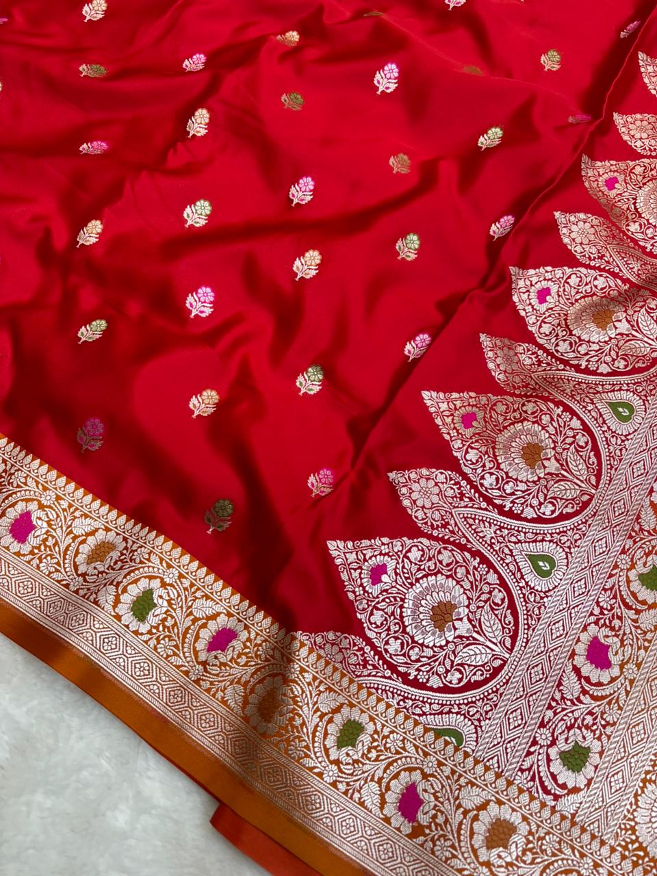 Saree Mashru Silk Meenakari Buti Rani Pink