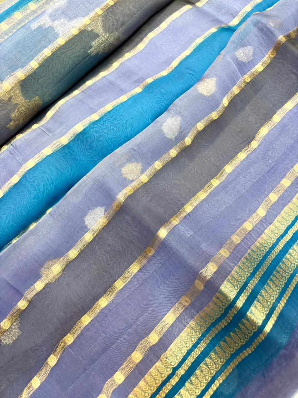 Saree Pure Banarasi Kora Silk borderless Jaal rangkat silver gold zari