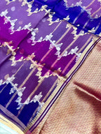 Saree Pure Banarasi Kora Silk borderless Jaal rangkat silver gold zari