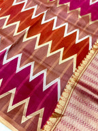 Saree Pure Banarasi Kora Silk borderless Zig-Zag Jaal Rangkat