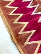 Saree Pure Banarasi Kora Silk borderless Zig-Zag Jaal Rangkat