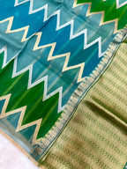 Saree Pure Banarasi Kora Silk borderless Zig-Zag Jaal Rangkat