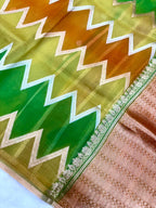 Saree Pure Banarasi Kora Silk borderless Zig-Zag Jaal Rangkat