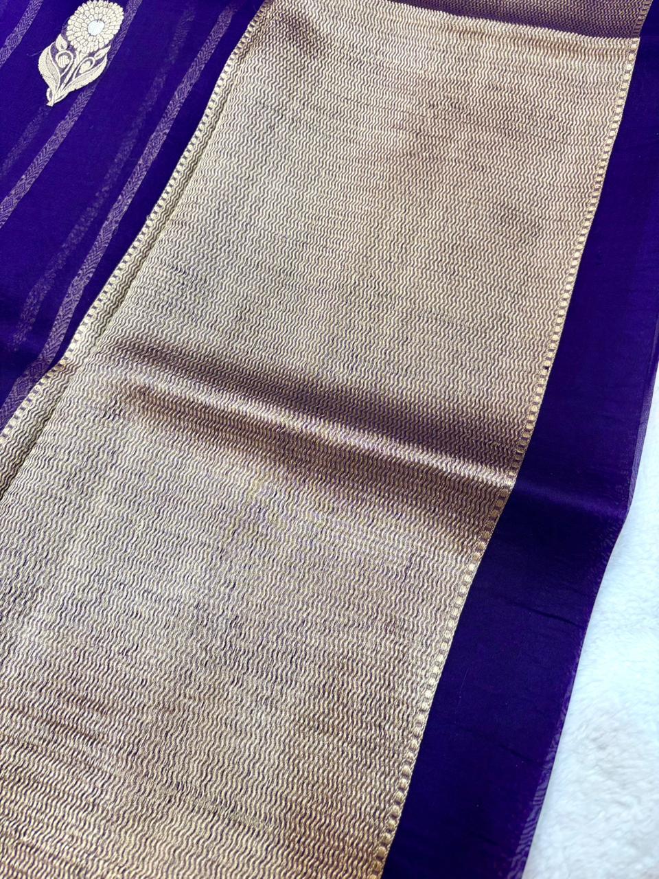 Saree Pure  Banarasi Kora Silk borderless meena  buta