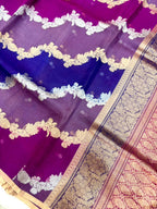 Saree Pure Banarasi Kora Silk borderless rangkat silver gold zari