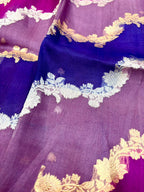 Saree Pure Banarasi Kora Silk borderless rangkat silver gold zari