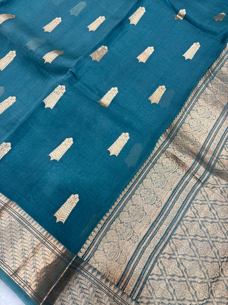 Saree Pure Kora Big Buta Blue