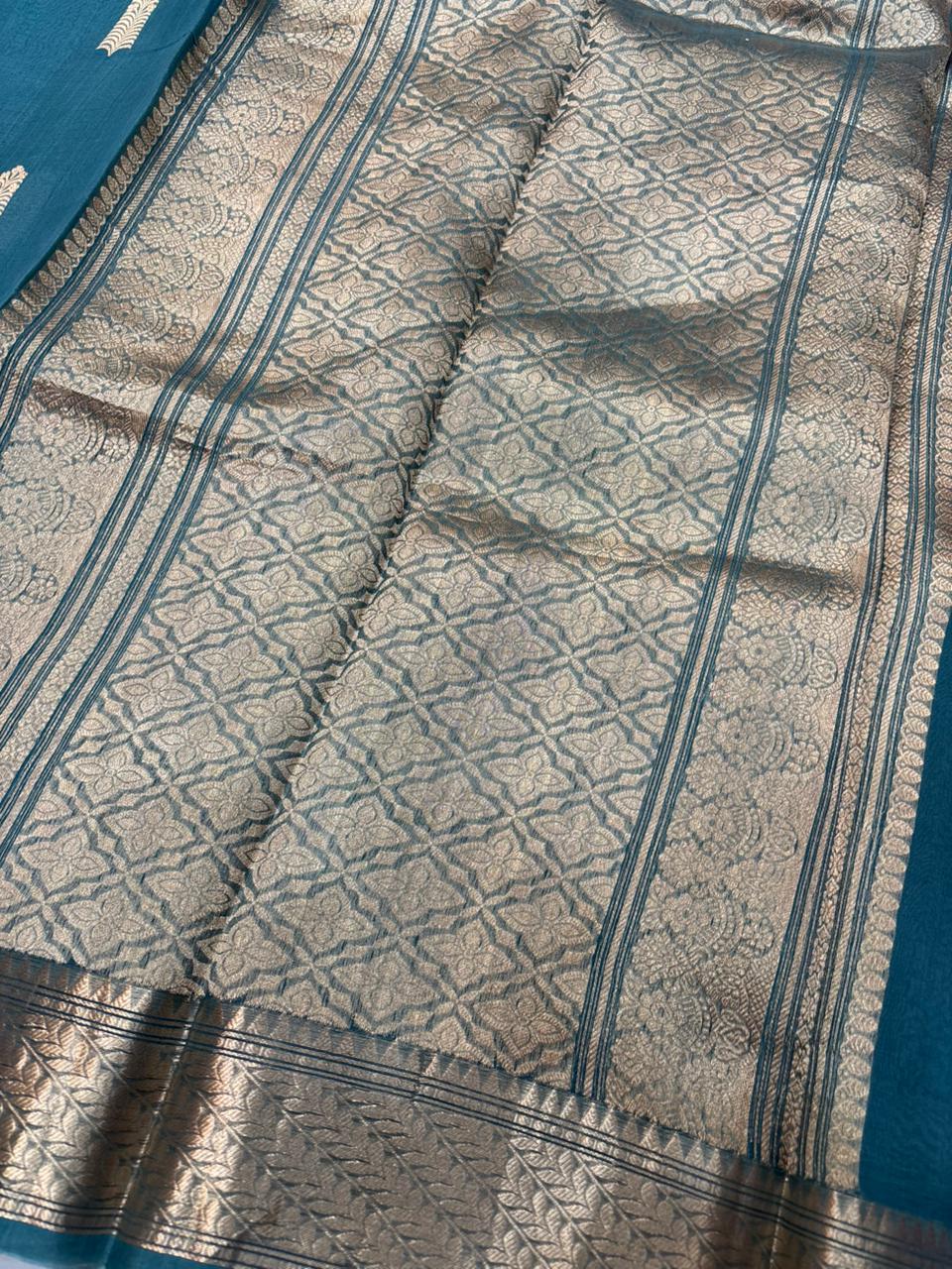Saree Pure Kora Big Buta Blue