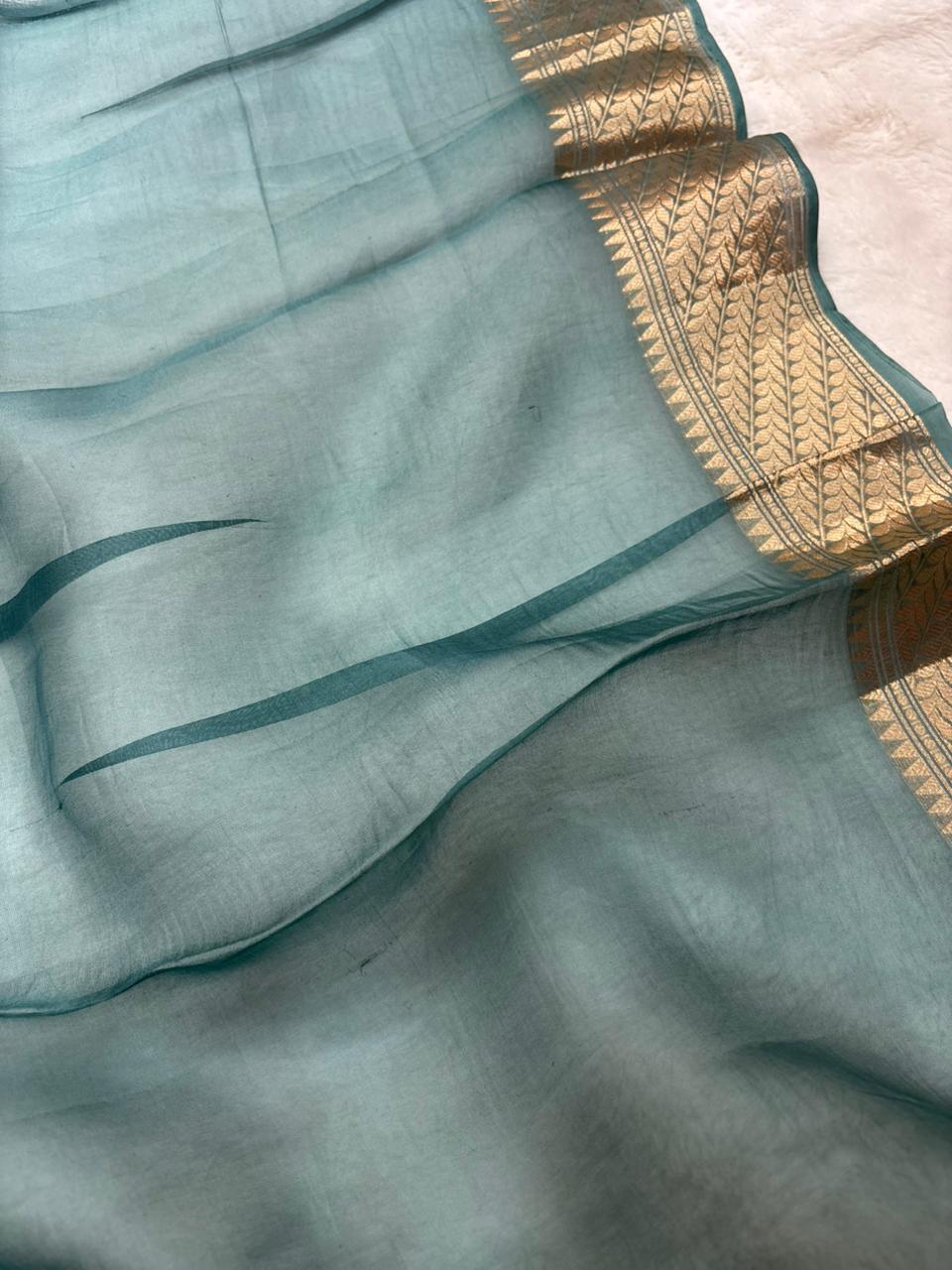 Saree Pure Kora Big Buta Blue
