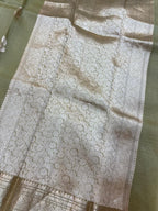 Saree Pure Kora Gold Buta Green