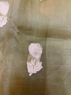 Saree Pure Kora Gold Buta Green