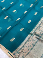 Saree Pure Kora Meena Buta Blue