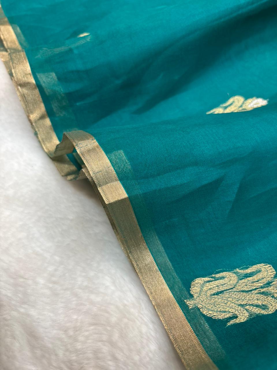 Saree Pure Kora Meena Buta Blue