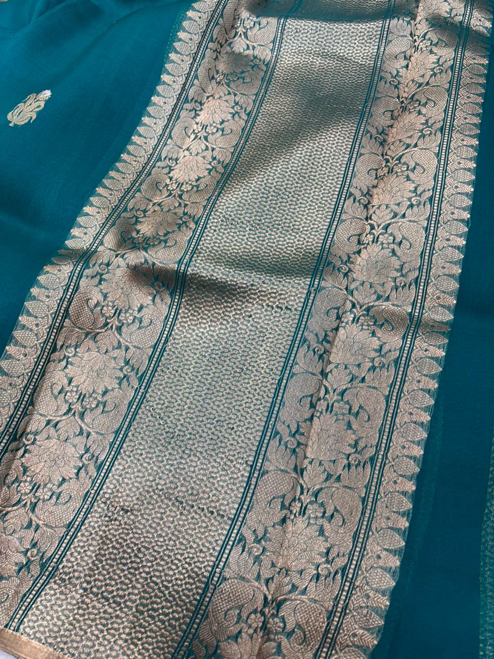 Saree Pure Kora Meena Buta Blue