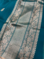 Saree Pure Kora Meena Buta Blue