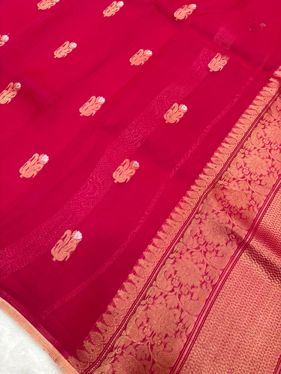 Saree Pure Kora Meena Buta Blue