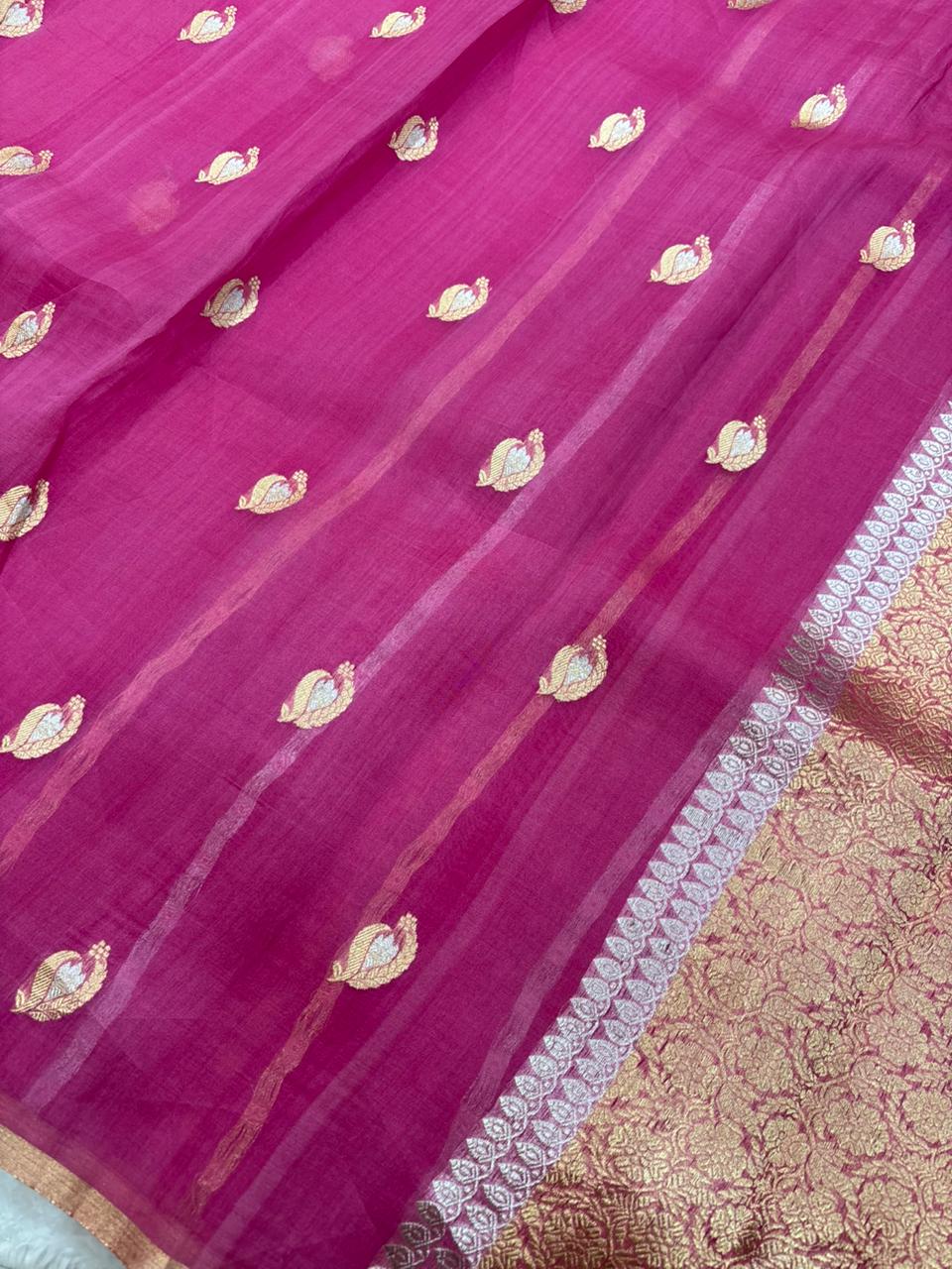 Saree Pure Kora Meena Buta Rani
