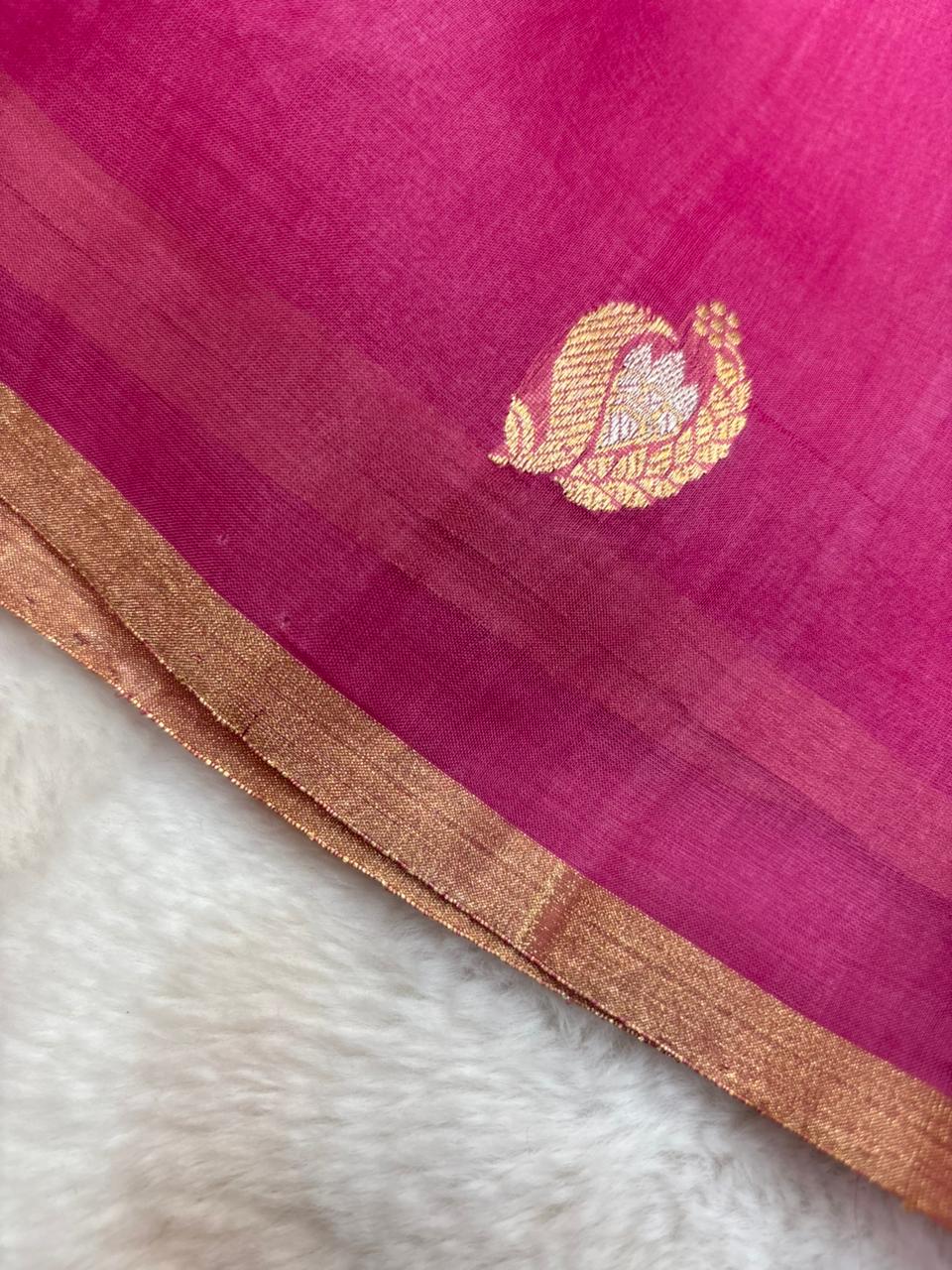Saree Pure Kora Meena Buta Rani