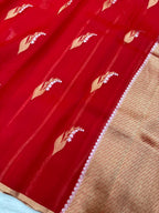 Saree Pure Kora Meena Buta Red
