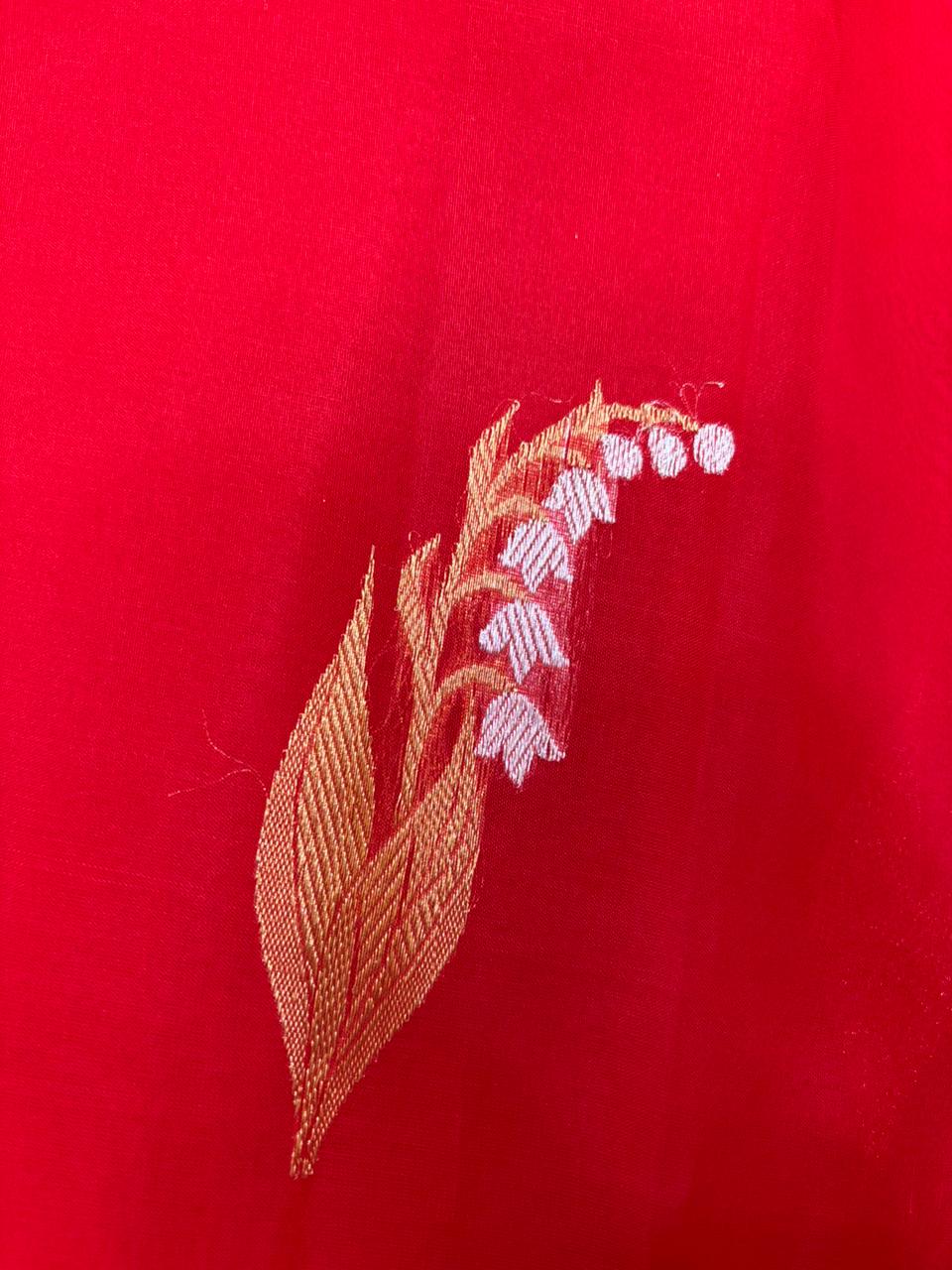 Saree Pure Kora Meena Buta Red