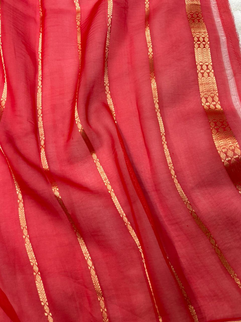 Saree Pure Kora Meena Buta Red