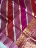 Saree Pure Kora Rangkat Stripe Silver Gold