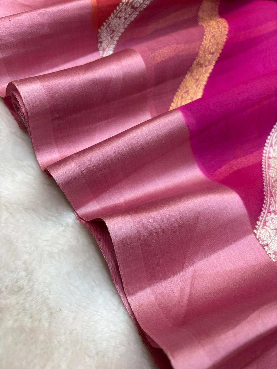 Saree Pure Kora Rangkat Stripe Silver Gold