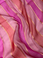 Saree Pure Kora Rangkat Stripe Silver Gold