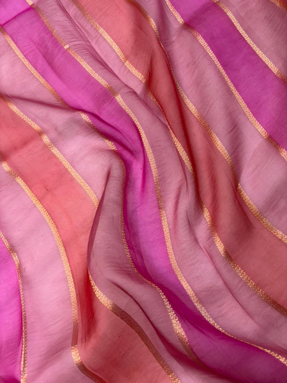 Saree Pure Kora Rangkat Stripe Silver Gold