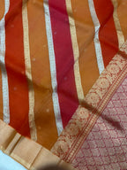 Saree Pure Kora Rangkat Stripe Silver Gold