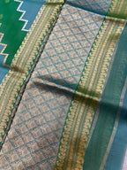 Saree Pure Kora Rangkat Zig-Zag Silver Gold