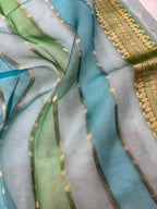 Saree Pure Kora Rangkat Zig-Zag Silver Gold