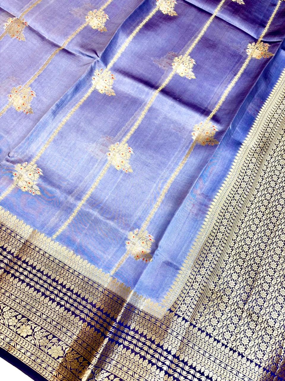 Saree Raw Mango Stripe Buta Meenakari