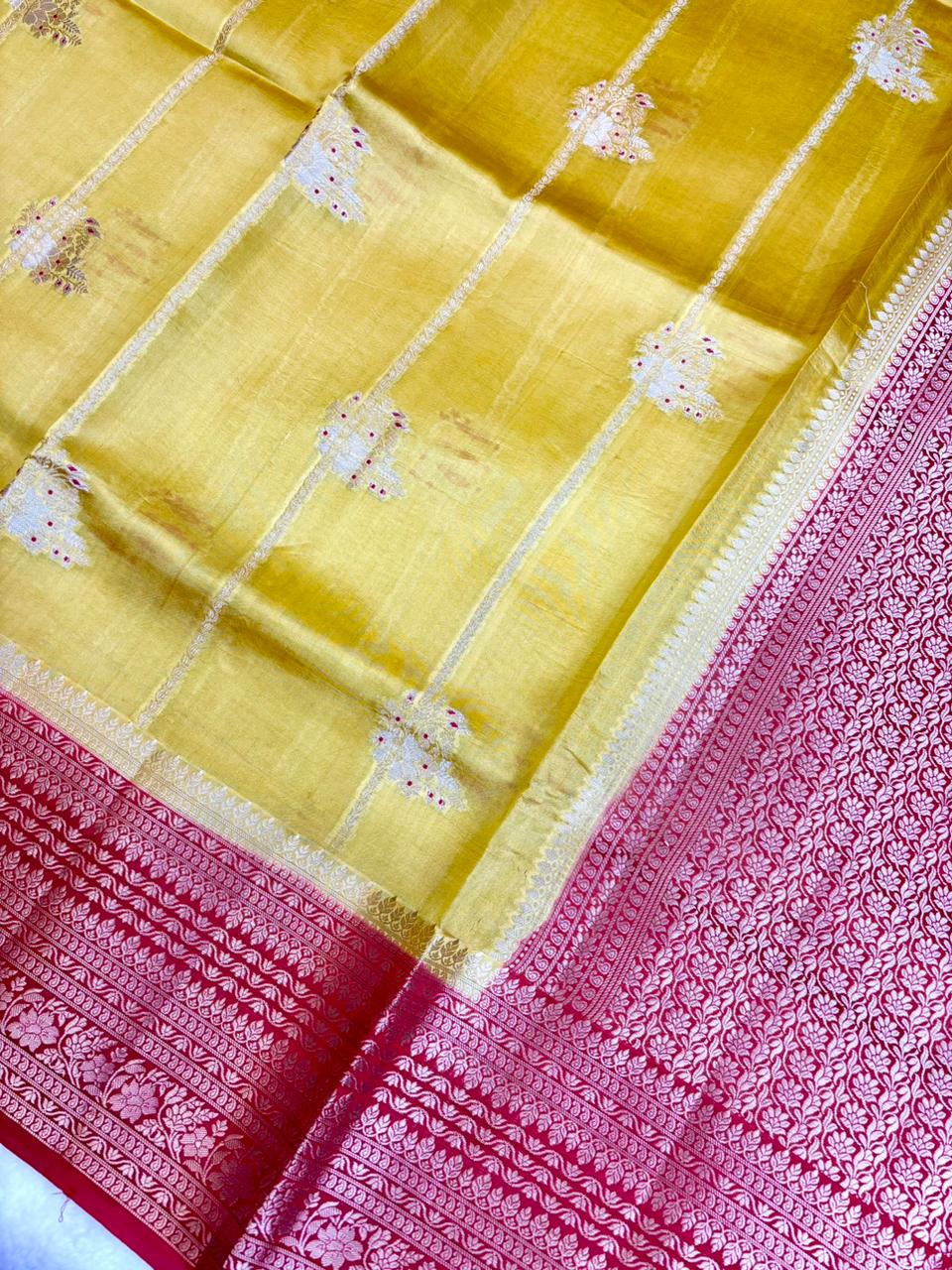 Saree Raw Mango Stripe Buta Meenakari