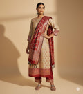 Classic Beige and Red Banarasi Silk Suit