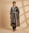 Black and Grey Banarasi Silk Suit Set