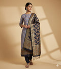 Shaily Navy Blue and Gold Banarasi Silk Blend Kurta Set