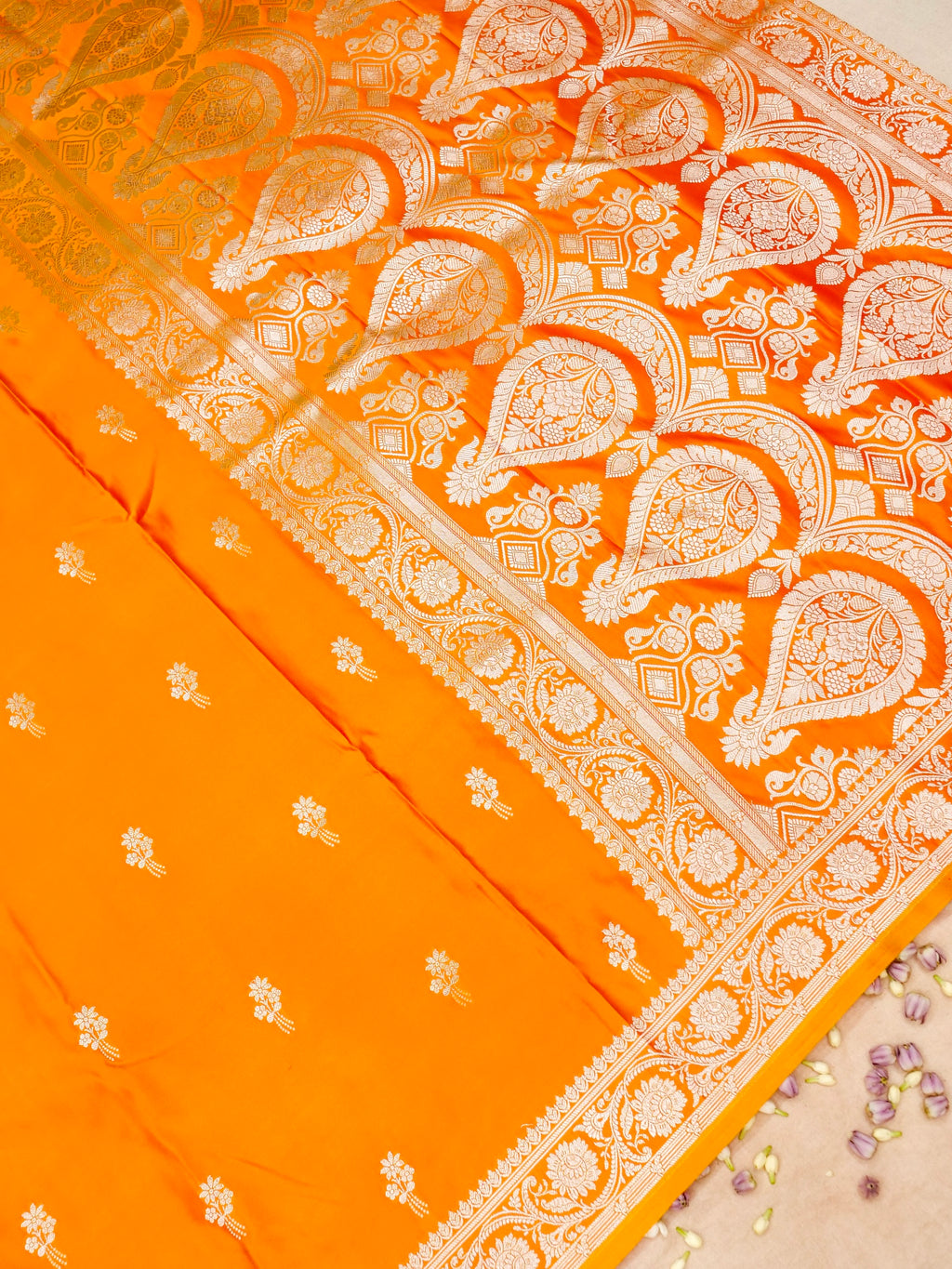 Banarasi Mashru Silk in vibrant orange