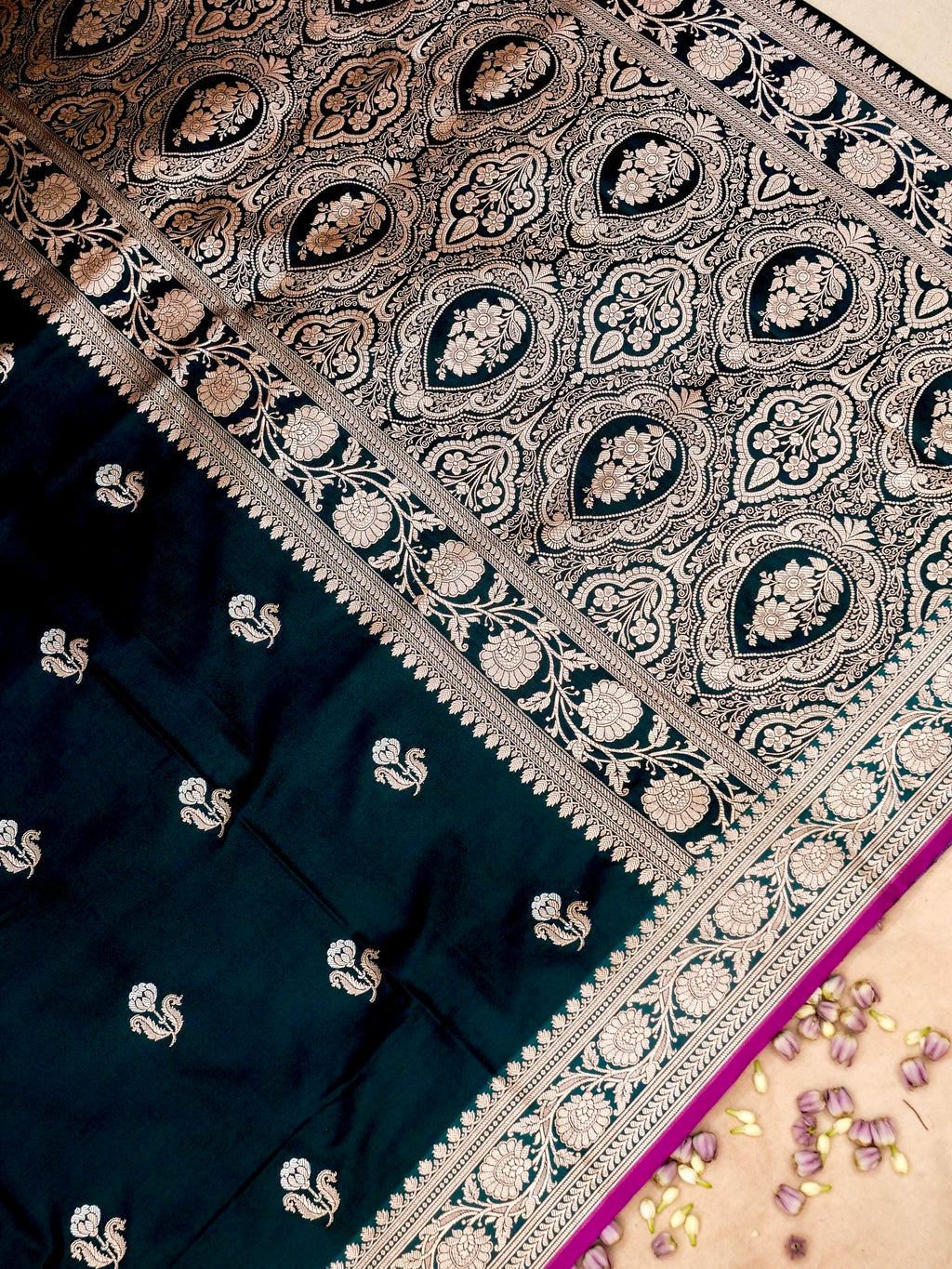 Banarasi Mashru Silk in emerald green