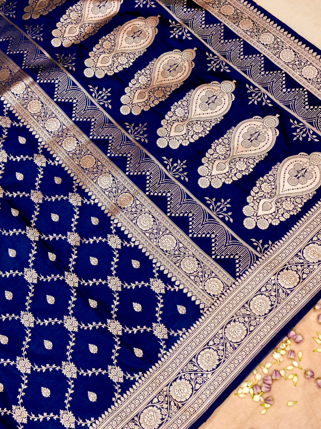 Banarasi Mashru Silk Jall in royal blue