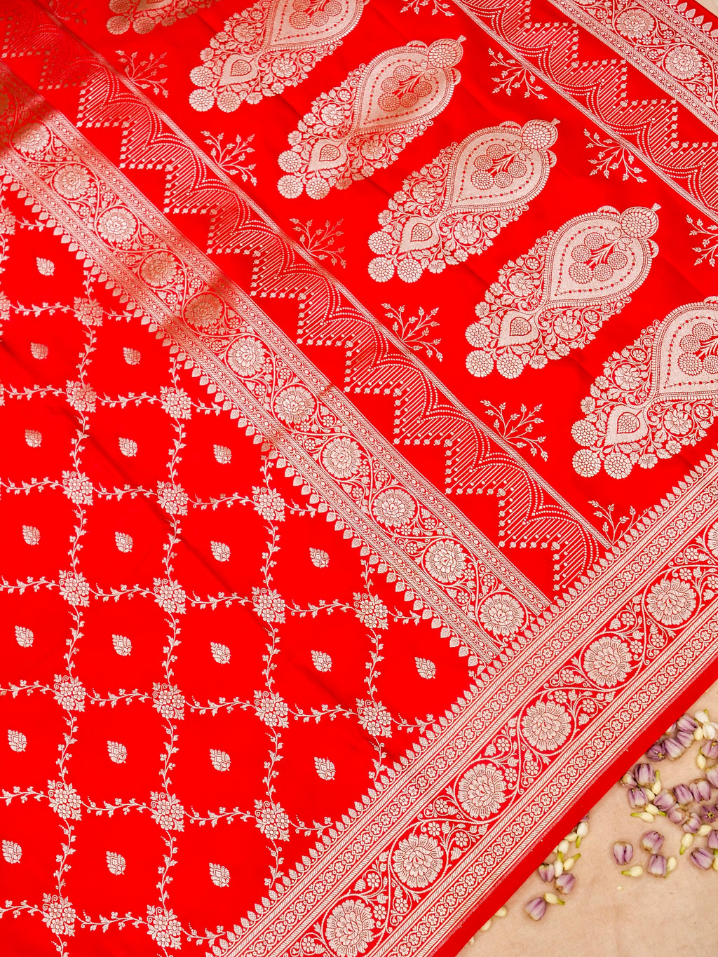 Banarasi Mashru Silk Jall in vibrant red