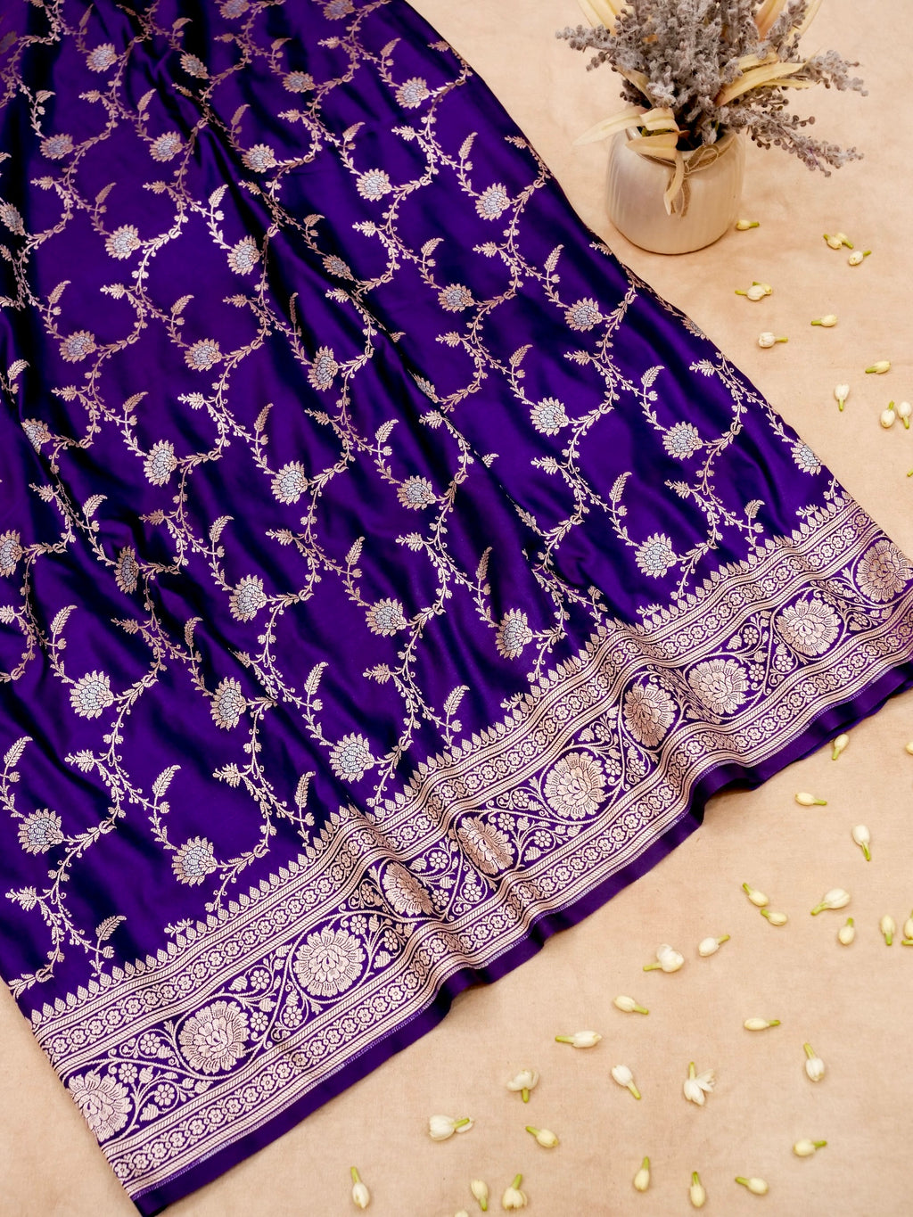 Banarasi Mashru Silk Meena Jall in dark blue