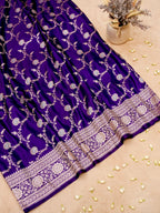 Banarasi Mashru Silk Meena Jall in dark blue