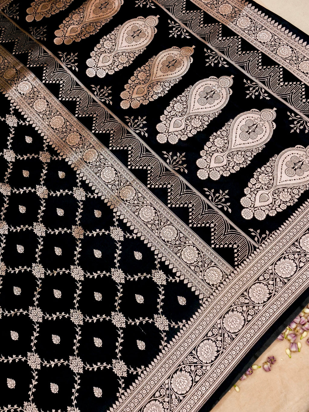 Banarasi Mashru Silk Jall in black