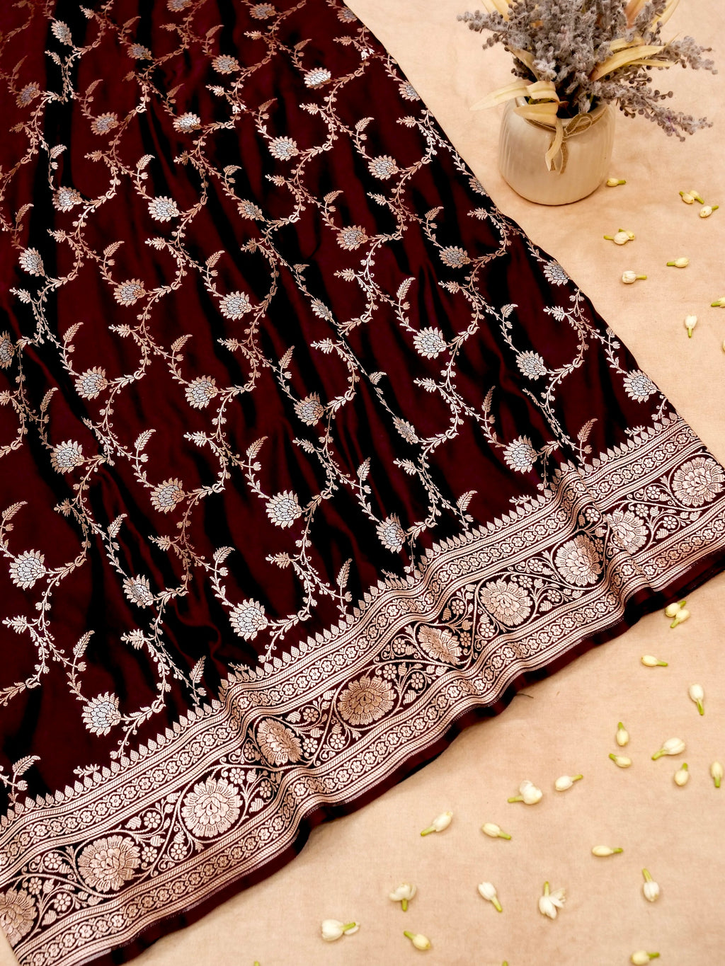 Banarasi Mashru Silk Meena Jall in maroon
